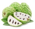 Custard apples or cherimoya fruits and slices of fruit isolated on white background Royalty Free Stock Photo