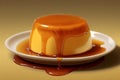 Custard pudding with caramel syrup. French Patisserie. AI generative