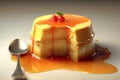 Custard pudding with caramel syrup. French Patisserie. AI generative