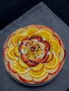 Custard tart topped with peaches, plums and apples Royalty Free Stock Photo