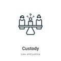 Custody outline vector icon. Thin line black custody icon, flat vector simple element illustration from editable law and justice Royalty Free Stock Photo