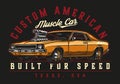 Custom american car vintage colorful print Royalty Free Stock Photo