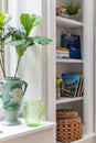 Built-in Bookshelves with Window Seat and Plant