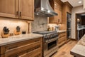 custom-built cooking station with stovetop, range hood, and prep area for chef to prepare meals