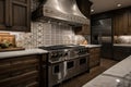 custom-built cooking station with stovetop, range hood, and prep area for chef to prepare meals