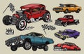 Custom cars colorful vintage composition Royalty Free Stock Photo