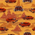 Custom cars colorful vintage seamless pattern