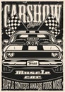 Custom Cars Motor Show Vintage Monochrome Poster