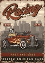 Custom cars racing colorful vintage poster Royalty Free Stock Photo