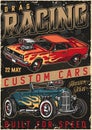 Custom cars racing vintage colorful poster Royalty Free Stock Photo