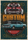 Custom cars vintage colorful poster Royalty Free Stock Photo