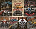 Custom cars vintage colorful posters Royalty Free Stock Photo