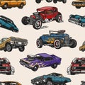 Custom cars vintage colorful seamless pattern Royalty Free Stock Photo