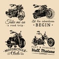 Custom chopper and motorcycle logos set. Vintage inspirational posters, t-shirt prints collection for MC, garage etc. Royalty Free Stock Photo