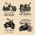 Custom chopper and motorcycle logos set. Vintage inspirational posters, t-shirt prints collection for MC, garage etc. Royalty Free Stock Photo