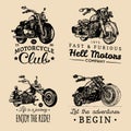 Custom chopper and motorcycle logos set. Vintage inspirational posters, t-shirt prints collection for MC, garage etc. Royalty Free Stock Photo