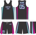 Custom Designs Basketball Uniform jersey  shorts Front and back view sports uniforms Mock ups Templates illustrations Royalty Free Stock Photo