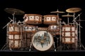 custom drum set with various drum sizes and shapes