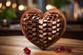 wooden puzzle in the shape of a heart, Valentine\'s Day keepsake. AI Generated