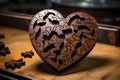 wooden puzzle in the shape of a heart, Valentine\'s Day keepsake. AI Generated