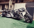 Custom exclusive trike in a large garage. Royalty Free Stock Photo