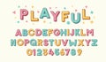 Custom font design. Playful typeface effect style. Colorful filled outline graphic style