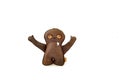 Custom handcrafted stuffed leather toy waving kid - front Royalty Free Stock Photo