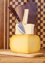 Cheese Aperitif White Cheddar Yellow Gouda Walnut Maple Wood Chopping Block Royalty Free Stock Photo