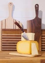 Cheese Aperitif White Cheddar Yellow Gouda Walnut Maple Wood Chopping Block Royalty Free Stock Photo