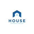 Simple Blue Flat Home Shape Real Estate Logo Design Vector