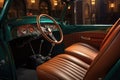 custom hot rod interior with leather seats and dashboard Royalty Free Stock Photo