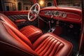 custom hot rod interior with leather seats and dashboard Royalty Free Stock Photo