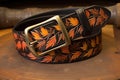 custom leather belt with engraved buckle detail