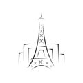 custom line abstract "Eiffel Tower" symbol in the middle of building isolated on white background