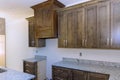 Custom modular kitchen cabinets installed in a new house under construction Royalty Free Stock Photo