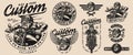 Custom motorcycle vintage monochrome emblems Royalty Free Stock Photo