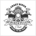 Custom motorcycles club Badge or Label With biker - monochrome vector illustration isolated on white Royalty Free Stock Photo