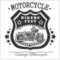 Custom motorcycles club Badge or Label With biker - monochrome vector illustration isolated on white Royalty Free Stock Photo