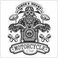 Custom motorcycles club Badge or Label With biker - monochrome vector illustration isolated on white Royalty Free Stock Photo