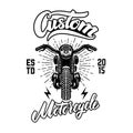 Custom motorcycles. Emblem template with motor bike. Design element for logo, label, sign, poster, t shirt.