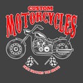 Custom motorcycles. Emblem template with old style motorcycle. Design element for logo, label, sign, emblem, poster. Royalty Free Stock Photo