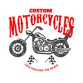 Custom motorcycles. Emblem template with old style motorcycle. Design element for logo, label, sign, emblem, poster. Royalty Free Stock Photo