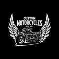 Custom motorcycles grunge emblem logo design vector on black background