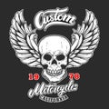Custom motorcycles .Poster template with winged skull. Design element for poster, flyer, card, banner.