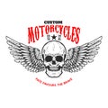 Custom motorcycles .Poster template with winged skull. Design element for poster, flyer, card, banner. Royalty Free Stock Photo