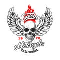 Custom motorcycles .Poster template with winged skull. Design element for poster, flyer, card, banner.