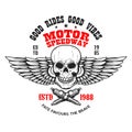 Custom motorcycles .Poster template with winged skull. Design element for poster, flyer, card, banner. Royalty Free Stock Photo