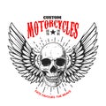 Custom motorcycles .Poster template with winged skull. Design element for poster, flyer, card, banner. Royalty Free Stock Photo