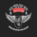 Custom motorcycles. Poster template with winged wheel. Design element for poster, logo, label, sign, badge.