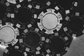 Custom poker chips black and white. Game pieces Gambling, game, bet, casino. Royalty Free Stock Photo